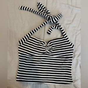 Striped Black and White Halter Top